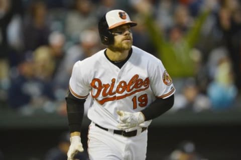 Oct 4, 2015; Baltimore, MD, USA; Baltimore Orioles first baseman Chris Davis (19) runs the bases after hitting a two run home run during the eighth inning against the New York Yankees at Oriole Park at Camden Yards. The Orioles won 9-4. Mandatory Credit: Tommy Gilligan-USA TODAY Sports