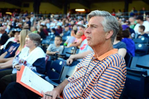 May 30, 2014; Toledo, OH, USA; Detroit Tigers general manager Dave Dombrowski in the stands against the Charlotte Knights at Fifth Third Field. Mandatory Credit: Andrew Weber-USA TODAY Sports