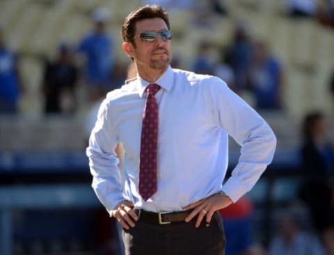 Jun 30, 2014; Los Angeles, CA, USA; Los Angeles Dodgers former player Nomar Garciaparra before the game against the Cleveland Indians at Dodger Stadium. Mandatory Credit: Kirby Lee-USA TODAY Sports