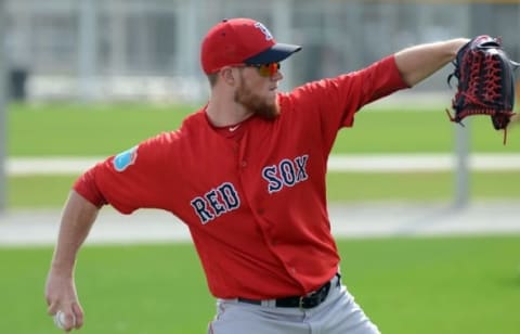 Feb 24, 2016; Lee County, FL, USA; Boston Red Sox pitcher Craig Kimbrel (46) throws during the workout at Jet Blue Park. Mandatory Credit: Jonathan Dyer-USA TODAY Sports