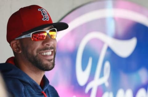 Mar 14, 2016; Fort Myers, FL, USA; Boston Red Sox pitcher David Price (24) smiles in the dugout against the Pittsburgh Pirates at JetBlue Park. Mandatory Credit: Kim Klement-USA TODAY Sports