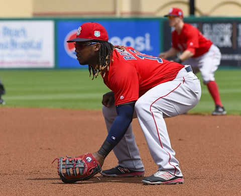 Mar 21, 2016; Jupiter, FL, USA; Boston Red Sox first baseman Hanley Ramirez (13) during the game against the St. Louis Cardinals at Roger Dean Stadium. The Red Sox defeated the Cardinals 4-3. Mandatory Credit: Scott Rovak-USA TODAY Sports