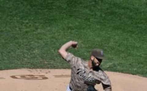 Sep 27, 2015; San Diego, CA, USA; San Diego Padres starting pitcher James Shields (33) at Petco Park. Mandatory Credit: Jake Roth-USA TODAY Sports