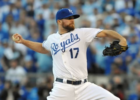 Oct 15, 2014; Kansas City, MO, USA; Kansas City Royals relief pitcher Wade Davis throws a pitch against the Baltimore Orioles during the 8th inning in game four of the 2014 ALCS playoff baseball game at Kauffman Stadium. Mandatory Credit: Denny Medley-USA TODAY Sports