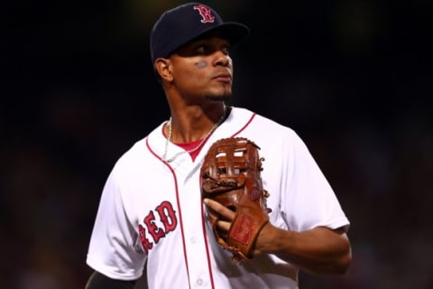 Sep 24, 2015; Boston, MA, USA; Boston Red Sox shortstop Xander Bogaerts (2) comes off the field during the fourth inning of a gfame against the Tampa Bay Rays at Fenway Park. Mandatory Credit: Mark L. Baer-USA TODAY Sports