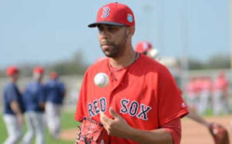 Feb 24, 2016; Lee County, FL, USA; Boston Red Sox pitcher David Price (24) prepares to throw during the workout at Jet Blue Park. Mandatory Credit: Jonathan Dyer-USA TODAY Sports