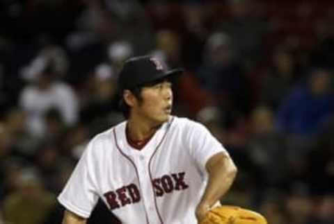 Apr 13, 2016; Boston, MA, USA; Boston Red Sox relief pitcher Koji Uehara (19) at Fenway Park. Mandatory Credit: Bob DeChiara-USA TODAY Sports