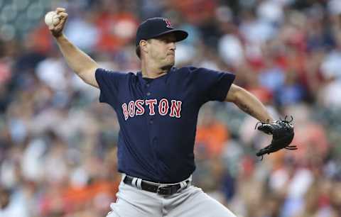 Apr 22, 2016; Houston, TX, USA; Boston Red Sox starting pitcher Steven Wright (35) delivers a pitch during the first inning against the Houston Astros at Minute Maid Park. Mandatory Credit: Troy Taormina-USA TODAY Sports