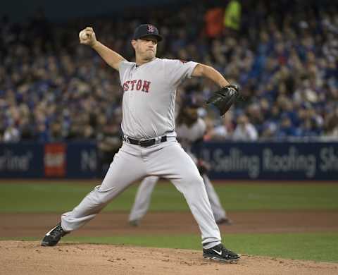 Apr 10, 2016; Toronto, Ontario, CAN; Boston Red Sox starting pitcher Steven Wright (35) throws a pitch during the first inning in a game against the Toronto Blue Jays at Rogers Centre. Mandatory Credit: Nick Turchiaro-USA TODAY Sports