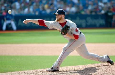 May 28, 2016; Toronto, Ontario, CAN; Boston Red Sox relief pitcher Craig Kimbrel (46) delivers a pitch against Toronto Blue Jays at Rogers Centre. He was the losing pitcher in a 10-9 defeat. Mandatory Credit: Dan Hamilton-USA TODAY Sports