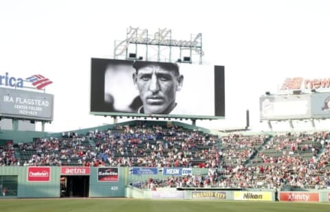 May 20, 2016; Boston, MA, USA; The late Ira Flagstead is honored before the start of the game against the Boston Red Sox and Cleveland Indians at Fenway Park. Mandatory Credit: David Butler II-USA TODAY Sports