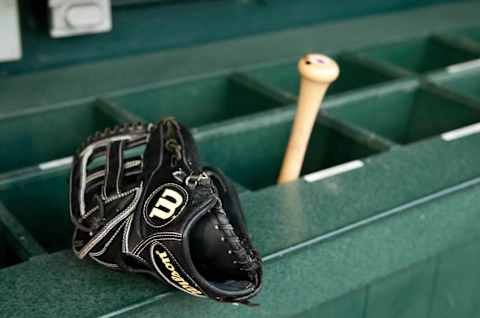 May 12, 2015; Detroit, MI, USA; A detailed view of a baseball glove and bat before the game between the Detroit Tigers and the Minnesota Twins at Comerica Park. Mandatory Credit: Tim Fuller-USA TODAY Sports