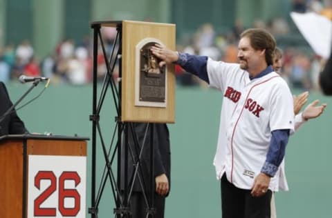 May 26, 2016; Boston, MA, USA; Former Red Sox player Wade Boggs is honored with the retiring of his uniform number 26 before the start of the game against the Colorado Rockies at Fenway Park. Mandatory Credit: David Butler II-USA TODAY Sports