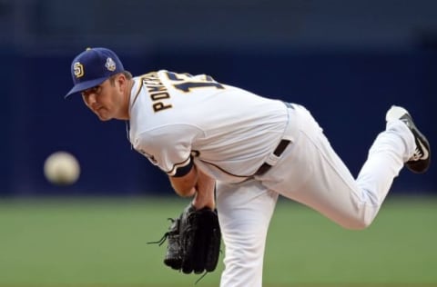 Jul 2, 2016; San Diego, CA, USA; San Diego Padres starting pitcher Drew Pomeranz (13) pitches against the New York Yankees during the first inning at Petco Park. Mandatory Credit: Jake Roth-USA TODAY Sports