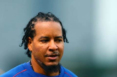 Jul 8, 2015; Chicago, IL, USA; Chicago Cubs hitting coach Manny Ramirez prior to the game against the St. Louis Cardinals at Wrigley Field. Mandatory Credit: Mark J. Rebilas-USA TODAY Sports