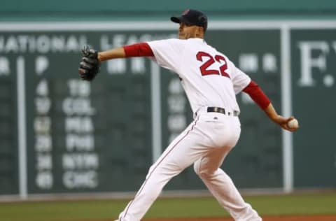 Jul 19, 2016; Boston, MA, USA; Boston Red Sox starting pitcher Rick Porcello (22) delivers against the San Francisco Giants during the first inning at Fenway Park. Mandatory Credit: Winslow Townson-USA TODAY Sports