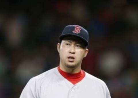 Aug 1, 2016; Seattle, WA, USA; Boston Red Sox relief pitcher Junichi Tazawa (36) at Safeco Field. Mandatory Credit: Joe Nicholson-USA TODAY Sports