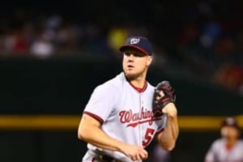 Aug 1, 2016; Phoenix, AZ, USA; Washington Nationals pitcher Jonathan Papelbon against the Arizona Diamondbacks at Chase Field. Mandatory Credit: Mark J. Rebilas-USA TODAY Sports