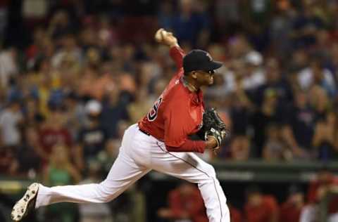 Aug 12, 2016; Boston, MA, USA; Boston Red Sox relief pitcher Fernando Abad pitches during the ninth inning against the Arizona Diamondbacks at Fenway Park. Mandatory Credit: Bob DeChiara-USA TODAY Sports