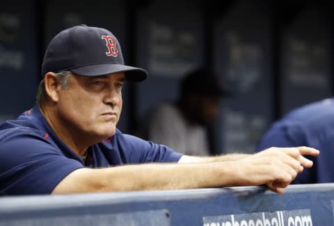 Aug 25, 2016; St. Petersburg, FL, USA; Boston Red Sox manager John Farrell (53) looks on against the Tampa Bay Rays at Tropicana Field. Mandatory Credit: Kim Klement-USA TODAY Sports