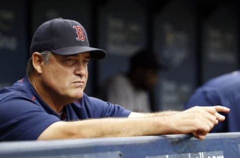 Aug 25, 2016; St. Petersburg, FL, USA; Boston Red Sox manager John Farrell (53) looks on against the Tampa Bay Rays at Tropicana Field. Mandatory Credit: Kim Klement-USA TODAY Sports