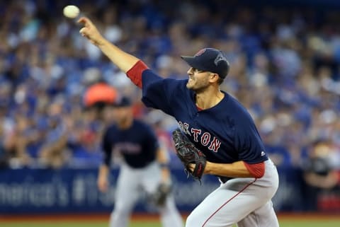 Sep 9, 2016; Toronto, Ontario, CAN; Boston Red Sox starting pitcher Rick Porcello (22) throws against the Toronto Blue Jays in the first inning at Rogers Centre. Mandatory Credit: John E. Sokolowski-USA TODAY Sports