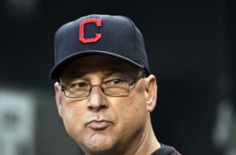 Sep 14, 2016; Chicago, IL, USA; Cleveland Indians manager Terry Francona (17) sits in the dugout prior to the game against the Chicago White Sox at U.S. Cellular Field. Mandatory Credit: David Banks-USA TODAY Sports