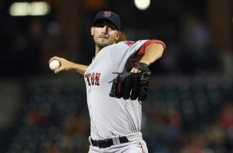 Sep 19, 2016; Baltimore, MD, USA; Boston Red Sox starting pitcher Rick Porcello (22) pitches during the first inning against the Baltimore Orioles at Oriole Park at Camden Yards. Mandatory Credit: Tommy Gilligan-USA TODAY Sports