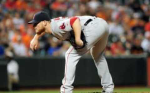 Sep 20, 2016; Baltimore, MD, USA; Boston Red Sox pitcher Craig Kimbrel (46) looks on in the ninth inning against the Baltimore Orioles at Oriole Park at Camden Yards. Mandatory Credit: Evan Habeeb-USA TODAY Sports