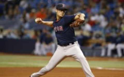 Sep 23, 2016; St. Petersburg, FL, USA; Boston Red Sox relief pitcher Joe Kelly (56) at Tropicana Field. Mandatory Credit: Kim Klement-USA TODAY Sports