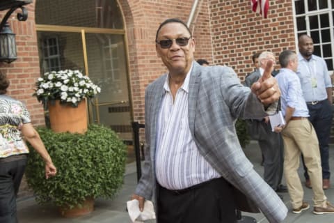 Jul 23, 2016; Cooperstown, NY, USA; Hall of Famer Tony Perez arrives at National Baseball Hall of Fame during the MLB baseball hall of fame parade of legends. Mandatory Credit: Gregory J. Fisher-USA TODAY Sports