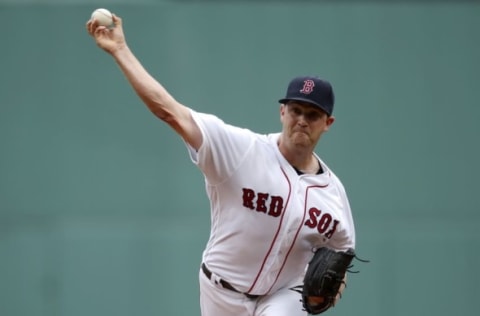 Aug 31, 2016; Boston, MA, USA; Boston Red Sox pitcher Steven Wright (35) delivers a pitch against the Tampa Bay Rays during the first inning at Fenway Park. Mandatory Credit: Greg M. Cooper-USA TODAY Sports