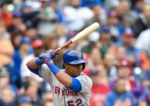 Oct 1, 2016; Philadelphia, PA, USA; New York Mets left fielder Yoenis Cespedes (52) at Citizens Bank Park. Mandatory Credit: Derik Hamilton-USA TODAY Sports