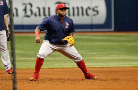 Sep 24, 2016; St. Petersburg, FL, USA; Boston Red Sox third baseman Pablo Sandoval (48) works out prior the game against the Tampa Bay Rays at Tropicana Field. Mandatory Credit: Kim Klement-USA TODAY Sports