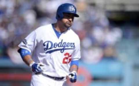 Oct 11, 2016; Los Angeles, CA, USA; Los Angeles Dodgers first baseman Adrian Gonzalez (23) at Dodger Stadium. Mandatory Credit: Gary A. Vasquez-USA TODAY Sports