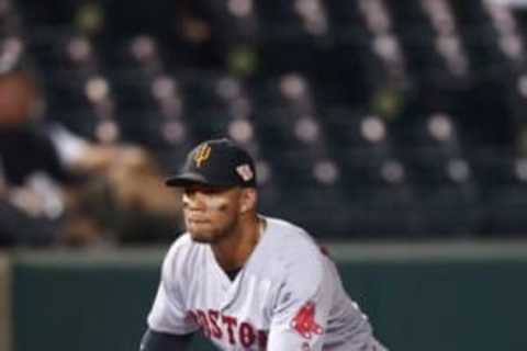 Oct 19, 2016; Scottsdale, AZ, USA; Surprise Saguaros third baseman Yoan Moncada of the Boston Red Sox during an Arizona Fall League game at Scottsdale Stadium. Mandatory Credit: Mark J. Rebilas-USA TODAY Sports