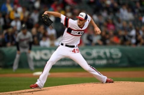 Oct 2, 2016; Chicago, IL, USA; Chicago White Sox starting pitcher Chris Sale (49) pitches against the Minnesota Twins during the first inning at U.S. Cellular Field. Mandatory Credit: Patrick Gorski-USA TODAY Sports