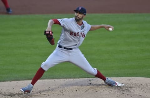 Oct 7, 2016; Cleveland, OH, USA; Boston Red Sox starting pitcher David Price (24) pitches against the Cleveland Indians in the first inning in game two of the 2016 ALDS playoff baseball series at Progressive Field. Mandatory Credit: David Richard-USA TODAY Sports