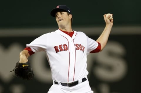 Oct 10, 2016; Boston, MA, USA; Boston Red Sox starting pitcher Drew Pomeranz (31) delivers a pitch in the fifth inning against the Cleveland Indians during game three of the 2016 ALDS playoff baseball series at Fenway Park. Mandatory Credit: Greg M. Cooper-USA TODAY Sports