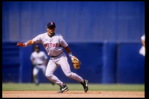 28 May 1995: Shortstop John Valentin of the Boston Red Sox in action during a game against the California Angels at Anaheim Stadium in Anaheim, California.