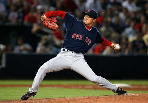 ATLANTA – JUNE 26: Pitcher Hideki Okajima #37 of the Boston Red Sox against the Atlanta Braves at Turner Field on June 26, 2009 in Atlanta, Georgia. (Photo by Kevin C. Cox/Getty Images)