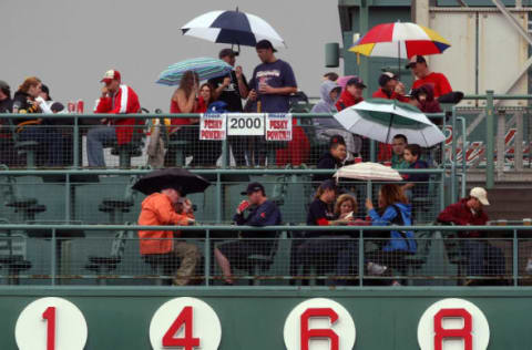 BOSTON – SEPTEMBER 28: Red Sox legend Johnny Pesky’s number is displayed with the other Boston Red Sox retired number after the retirement ceremony before the game between the Boston Red Sox and the New York Yankees on September 28, 2008 during game one of the double header at Fenway Park in Boston, Massachusetts. Pesky’s jersey number, 6, was retired today. (Photo by Elsa/Getty Images)