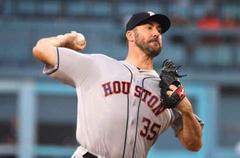 LOS ANGELES, CA – AUGUST 03: Justin Verlander #35 of the Houston Astros pitches in the first inning of the game against the Los Angeles Dodgers at Dodger Stadium on August 3, 2018 in Los Angeles, California. (Photo by Jayne Kamin-Oncea/Getty Images)