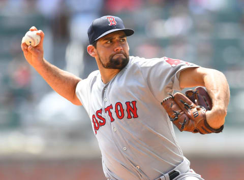 ATLANTA, GA – SEPTEMBER 3: Nathan Eovaldi #17 of the Boston Red Sox throws a first inning pitch against the Atlanta Braves at SunTrust Park on September 3, 2018 in Atlanta, Georgia. (Photo by Scott Cunningham/Getty Images)