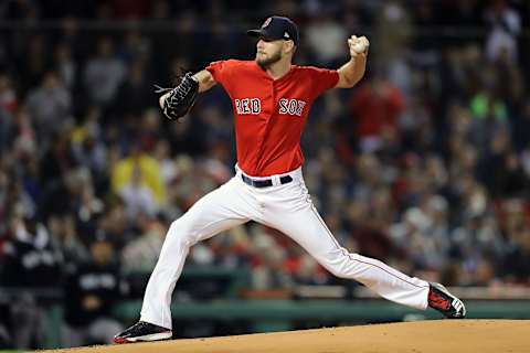 BOSTON, MA – OCTOBER 05: Chris Sale #41 of the Boston Red Sox delivers a pitch in the first inning of Game One of the American League Division Series against the New York Yankees at Fenway Park on October 5, 2018 in Boston, Massachusetts. (Photo by Elsa/Getty Images)