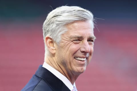 BOSTON, MA – OCTOBER 22: Dave Dombrowski, President of Baseball Operations for the Boston Red Sox, looks on during team workouts ahead of the 2018 World Series between the Los Angeles Dodgers and the Boston Red Sox at Fenway Park on October 22, 2018 in Boston, Massachusetts. (Photo by Elsa/Getty Images)