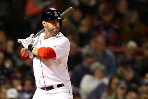 BOSTON, MASSACHUSETTS – APRIL 29: J.D. Martinez #28 of the Boston Red Sox at bat during the sixth inning against the Oakland Athletics at Fenway Park on April 29, 2019 in Boston, Massachusetts. (Photo by Maddie Meyer/Getty Images)