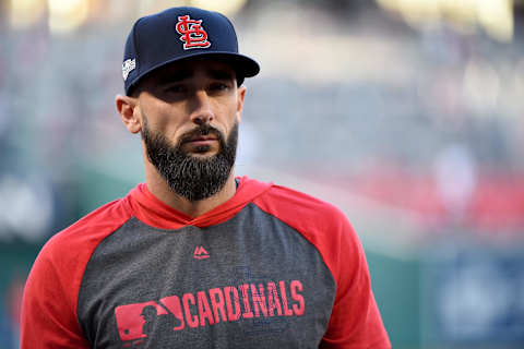 WASHINGTON, DC – OCTOBER 14: Matt Carpenter #13 of the St. Louis Cardinals looks on prior to playing against the Washington Nationals in Game Three of the National League Championship Series at Nationals Park on October 14, 2019 in Washington, DC. (Photo by Will Newton/Getty Images)