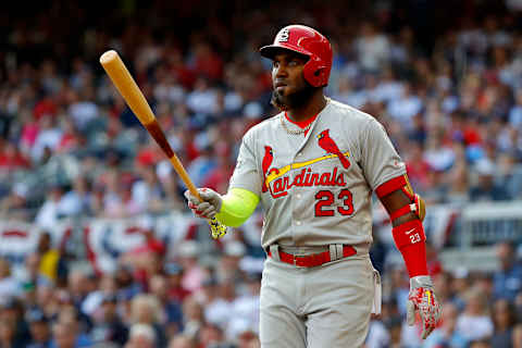 ATLANTA, GEORGIA – OCTOBER 09: Marcell Ozuna #23 of the St. Louis Cardinals in his second at bat of the first inning against the Atlanta Braves in game five of the National League Division Series at SunTrust Park on October 09, 2019 in Atlanta, Georgia. (Photo by Kevin C. Cox/Getty Images)