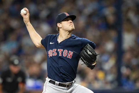 ST PETERSBURG, FL – OCTOBER 08: Tanner Houck #89 of the Boston Red Sox delivers during the second inning of game two of the 2021 American League Division Series against the Tampa Bay Rays at Tropicana Field on October 8, 2021 in St Petersburg, Florida. (Photo by Billie Weiss/Boston Red Sox/Getty Images)